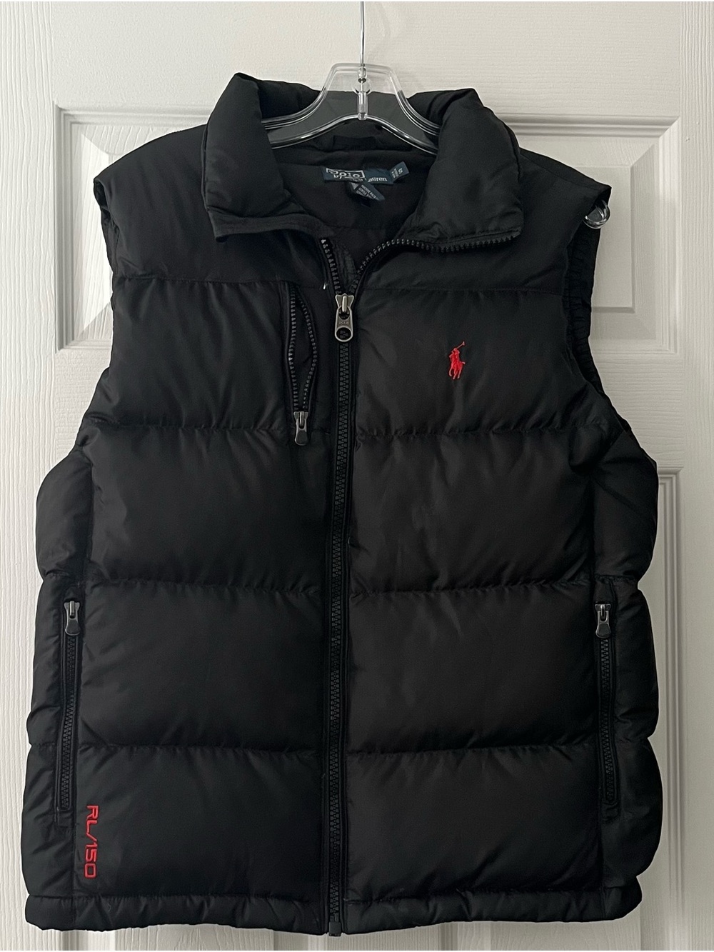 Ralph Lauren Black Quilted Puffer Vest with Red Pony Accent